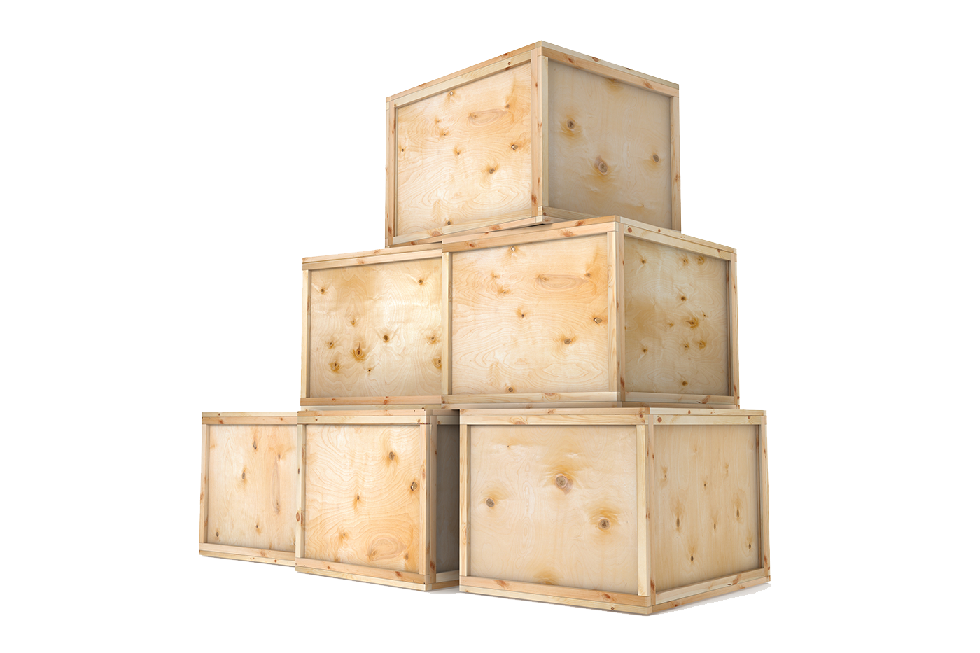 Stacked wood shipping crates no background